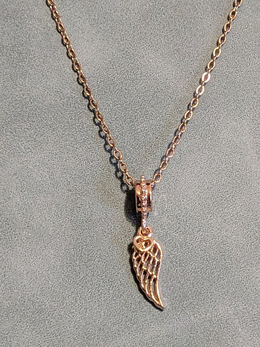 Rose colour Wing and heart necklace