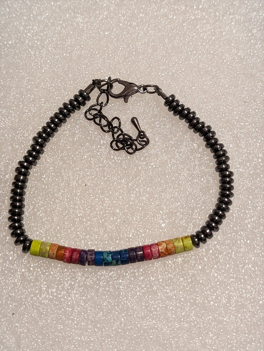4mm hematite and sea stone bracelet