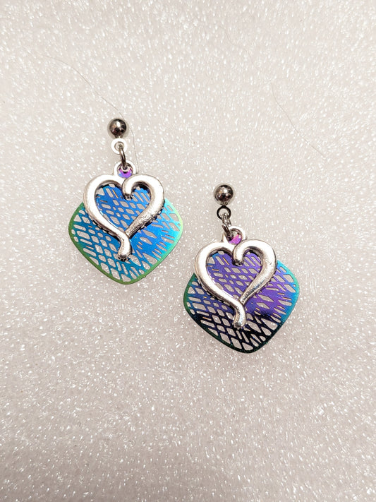 Rainbow love stud earrings.